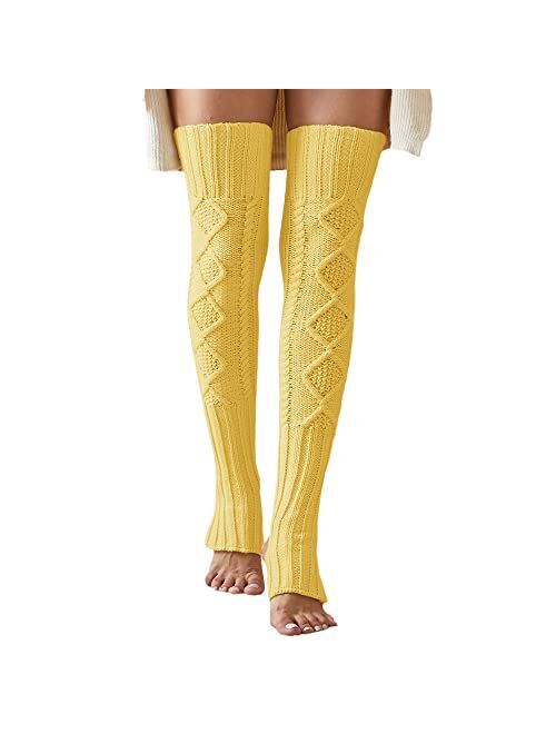 Leoparts Women's Extra Long Stirrup Leg Warmers Winter Knitted Over Knee Thigh High Footless Socks