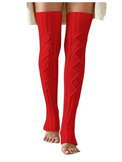 Leoparts Women's Extra Long Stirrup Leg Warmers Winter Knitted Over Knee Thigh High Footless Socks