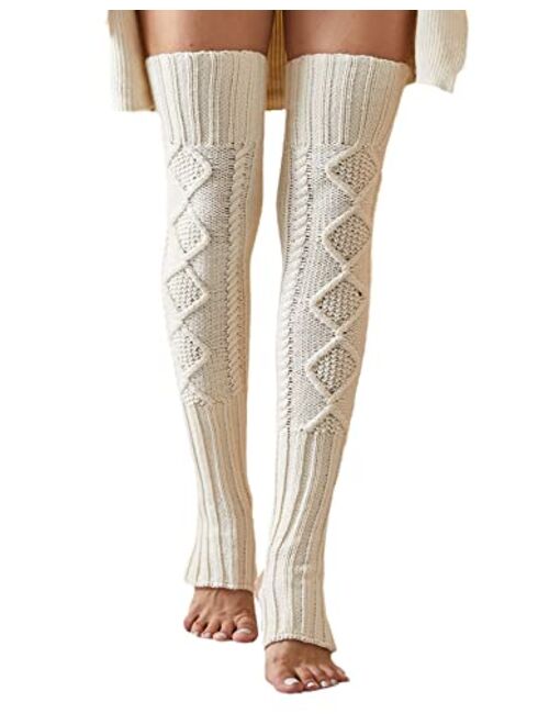 Leoparts Women's Extra Long Stirrup Leg Warmers Winter Knitted Over Knee Thigh High Footless Socks