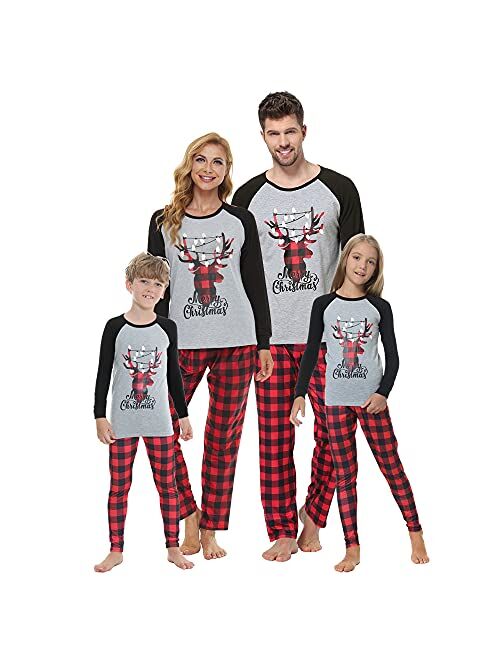 VENTELAN Family Matching Christmas Pajamas Set Holiday Santa Claus Sleepwear Xmas PJS Set for Couples and Kids