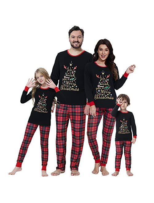 VENTELAN Family Matching Christmas Pajamas Set Holiday Santa Claus Sleepwear Xmas PJS Set for Couples and Kids