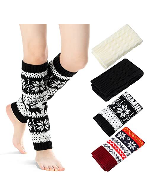 SATINIOR 4 Pairs Cable Knit Leg Warmers Lady Winter Knitted Crochet Long Legging Socks