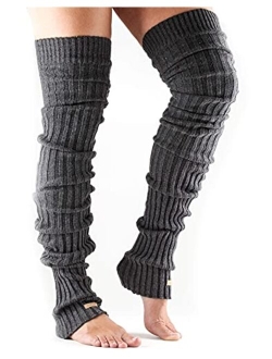 toesox Womens Wool Thigh High Ribbed Knit Open Heel Leg Warmer for Dance, Yoga, and Fashion