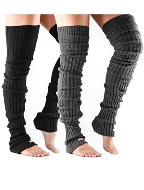 toesox Womens Wool Thigh High Ribbed Knit Open Heel Leg Warmer for Dance, Yoga, and Fashion