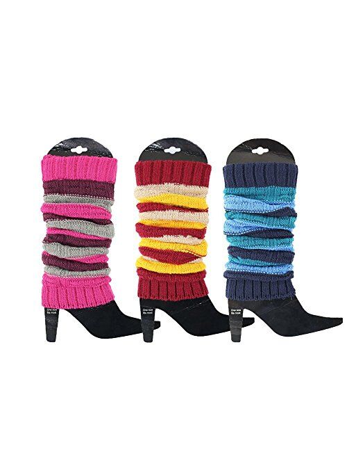 Glenmearl 3 Pack Women's Fall Winter Warm Colorful Striped Knit Leg Warmers Long Socks