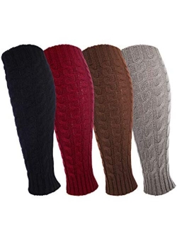 Geyoga 4 Pairs Leg Warmers for Women Girls Winter Long Leg Warmers Cable Knitted Crochet Boot Socks