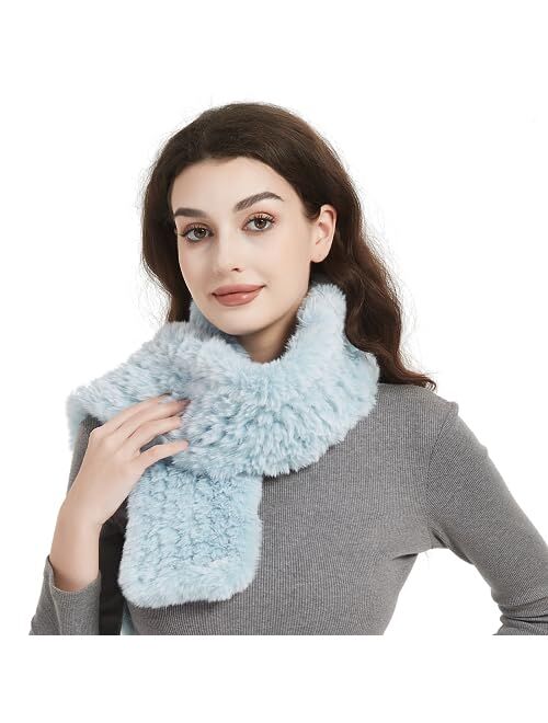 CECELORIA Faux Fur Scarf Shawl - Warm Soft Knitted Wraps, Elegant Rex Rabbit Effect Scarfs for Women, Girls