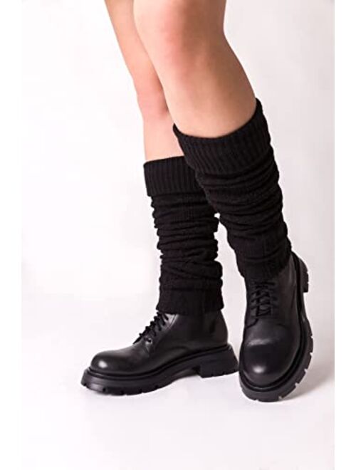 SERIMANEA Wool Leg Warmers for Women and Girls, Calf Cuffs In Braid Pattern for Indoor/Outdoor, Circumference 11"-13.4"