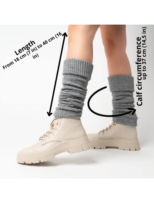 SERIMANEA Wool Leg Warmers for Women and Girls, Calf Cuffs In Braid Pattern for Indoor/Outdoor, Circumference 11"-13.4"