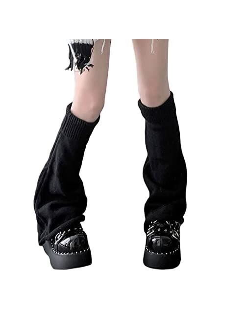 Owl'S-Yard Women Girls Lolita Ribbed Knit Leg Warmers Kawaii Japanese Student Long Socks Leggings Harajuku Goth Streetwear