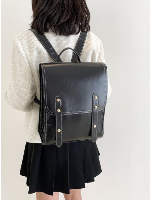 Shein Studded Decor Vintage Design Flap Backpack