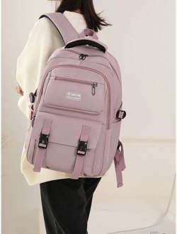 Letter Patch Decor Functional Backpack