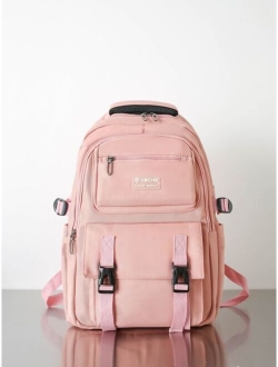 Letter Patch Decor Functional Backpack