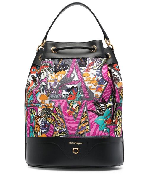 safari-print leather-trim backpack