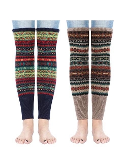 SATINIOR 2 Pairs Bohemian Knit Leg Warmers Winter Long Leg Warmers Boot Cuffs Socks for Women