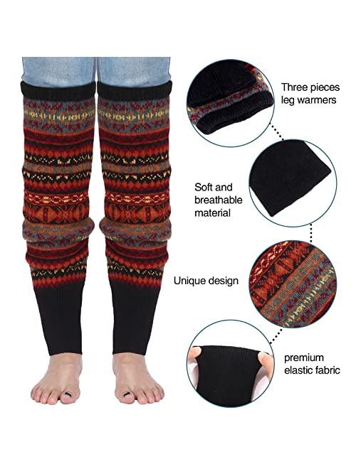 SATINIOR 2 Pairs Bohemian Knit Leg Warmers Winter Long Leg Warmers Boot Cuffs Socks for Women