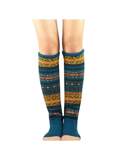 Zando Women Girls Bohemian Long Leg Warmer Winter Fashion Boho Knitted Warm Boot Thigh High Socks