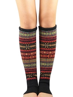 Zando Women Girls Bohemian Long Leg Warmer Winter Fashion Boho Knitted Warm Boot Thigh High Socks