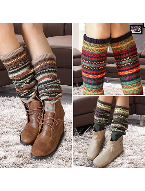 Zando Women Girls Bohemian Long Leg Warmer Winter Fashion Boho Knitted Warm Boot Thigh High Socks