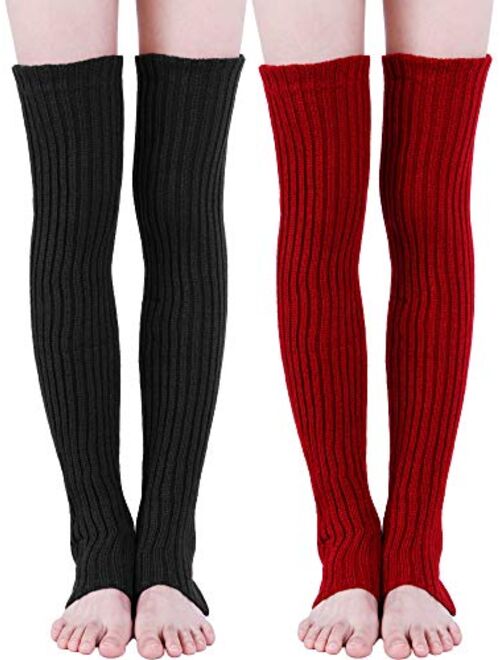 Sumind 2 Pairs Long Knit Leg Warmers Over Knee Winter Leg Warmers High Footless Knee Socks for Women and Girls