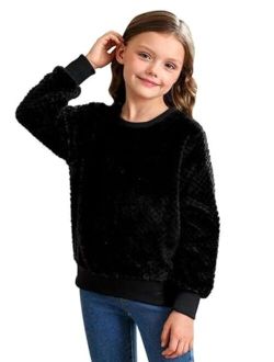 BesserBay Girl's Warm Fuzzy Knit Sweater Cozy Sherpa Pullover 3-12 Years