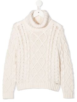 Chloe Kids Polo-neck cable-knit jumper