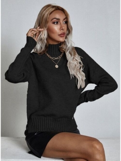 Mock Neck Raglan Sleeve Split Hem Sweater