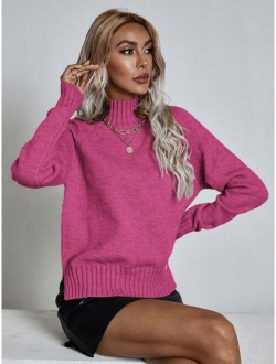 Mock Neck Raglan Sleeve Split Hem Sweater