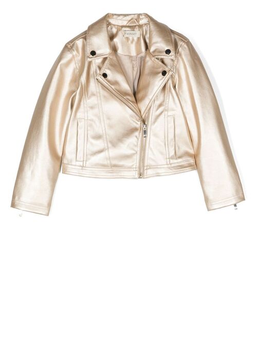 TWINSET Kids metallic biker jacket