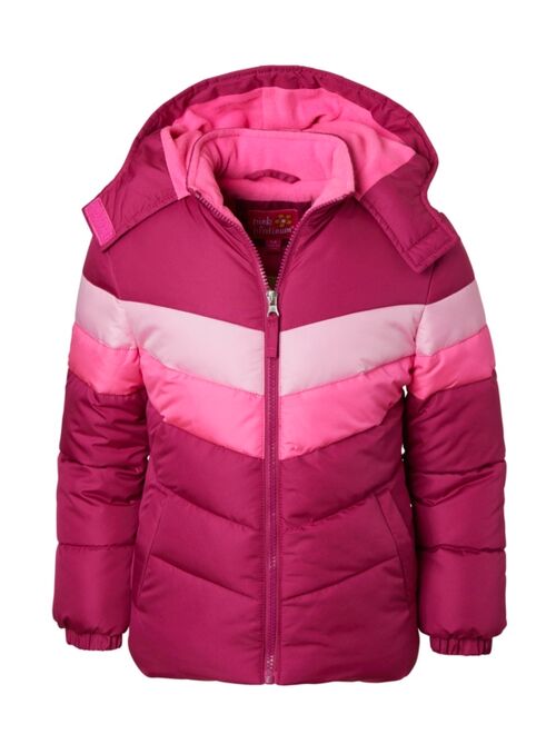 Ixtreme Big Girls Pop Color Athletic Colorblock Puffer Jacket with Fleece Hood