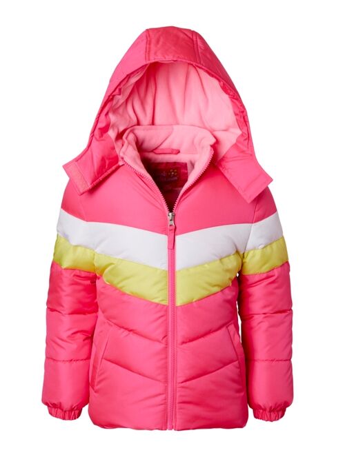 Ixtreme Big Girls Pop Color Athletic Colorblock Puffer Jacket with Fleece Hood