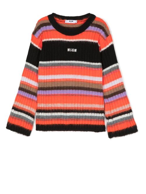 MSGM Kids embroidered-logo striped jumper