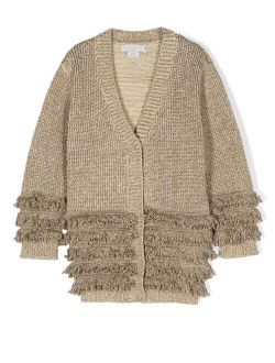 Kids fringe-detail V-neck cardigan