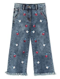 Kids Girls Stretchy Jeans Designer Rose Embroidered Denim Pants