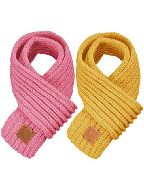 Zhanmai 2 Pieces Kids Winter Warm Knit Scarves Warm Scarf Neck Warmer for Toddlers Boys Girls