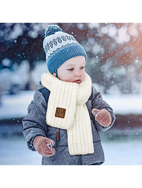 Cooraby 2 Pieces Kids Knitted Scarf Winter Warm Solid Color Toddler Scarf for Boys Girls