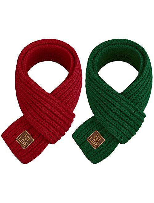 Cooraby 2 Pieces Kids Knitted Scarf Winter Warm Solid Color Toddler Scarf for Boys Girls