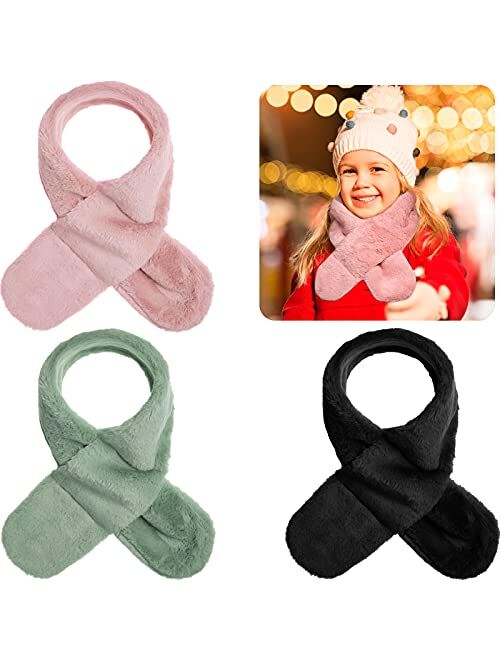 Satinior 3 Pieces Kids Winter Fleece Scarf Toddler Scarf Adjustable Children Neck Warmer Scarf