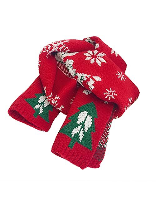 Felice Ann Kids Christmas Reindeer Snowflake Fall Winter Warm Knit Scarf