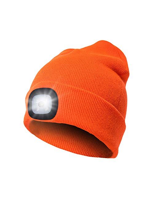 Censgo Beanie Hat with Light, USB Rechargeable LED Knitted Lighted hat, Easter Gifts for Men Dad Him Women Her, Unisex Lighted for Walking at Night,Fishing,Camping,Huntin