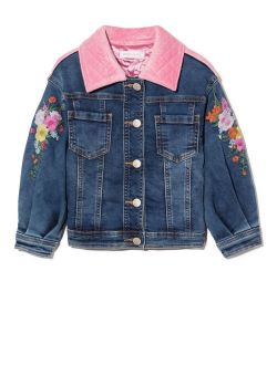 floral embroidered quilted denim jacket