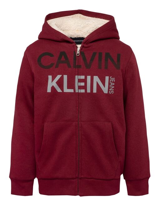 Calvin Klein Big Boys Sherpa Zip Front Logo Hoodie