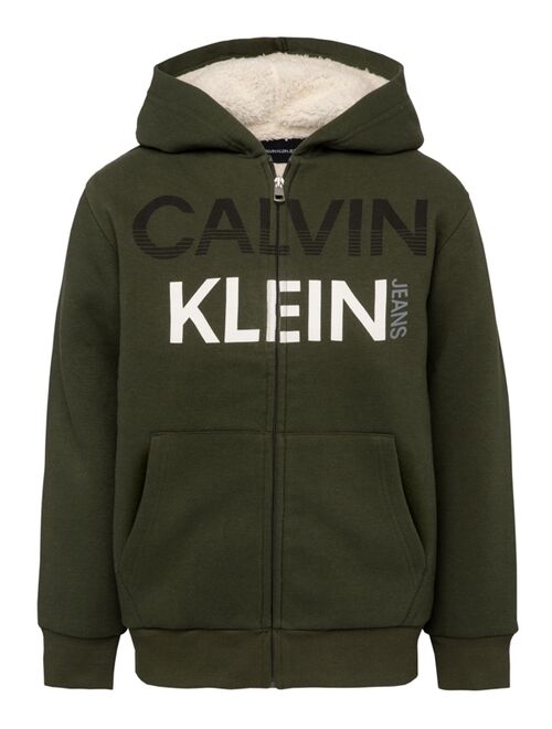 Calvin Klein Big Boys Sherpa Zip Front Logo Hoodie