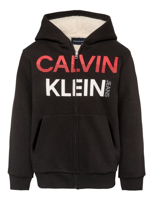 Calvin Klein Big Boys Sherpa Zip Front Logo Hoodie