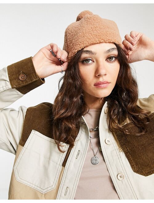 Topshop sherpa beanie with pom in cream