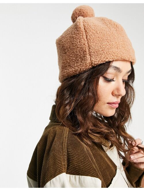 Topshop sherpa beanie with pom in cream