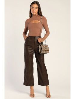 Seen You Out Dark Brown Vegan Leather Wide-Leg Pants