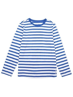 ALWAYSONE Kids Cotton Tee Long Sleeve Shirts Stripe and Solid T Shirts Crewneck T-Shirt for Boys Girls 3-12 Years