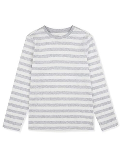 ALWAYSONE Kids Cotton Tee Long Sleeve Shirts Stripe and Solid T Shirts Crewneck T-Shirt for Boys Girls 3-12 Years