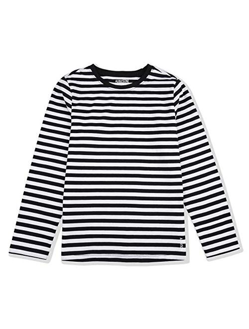 ALWAYSONE Kids Cotton Tee Long Sleeve Shirts Stripe and Solid T Shirts Crewneck T-Shirt for Boys Girls 3-12 Years